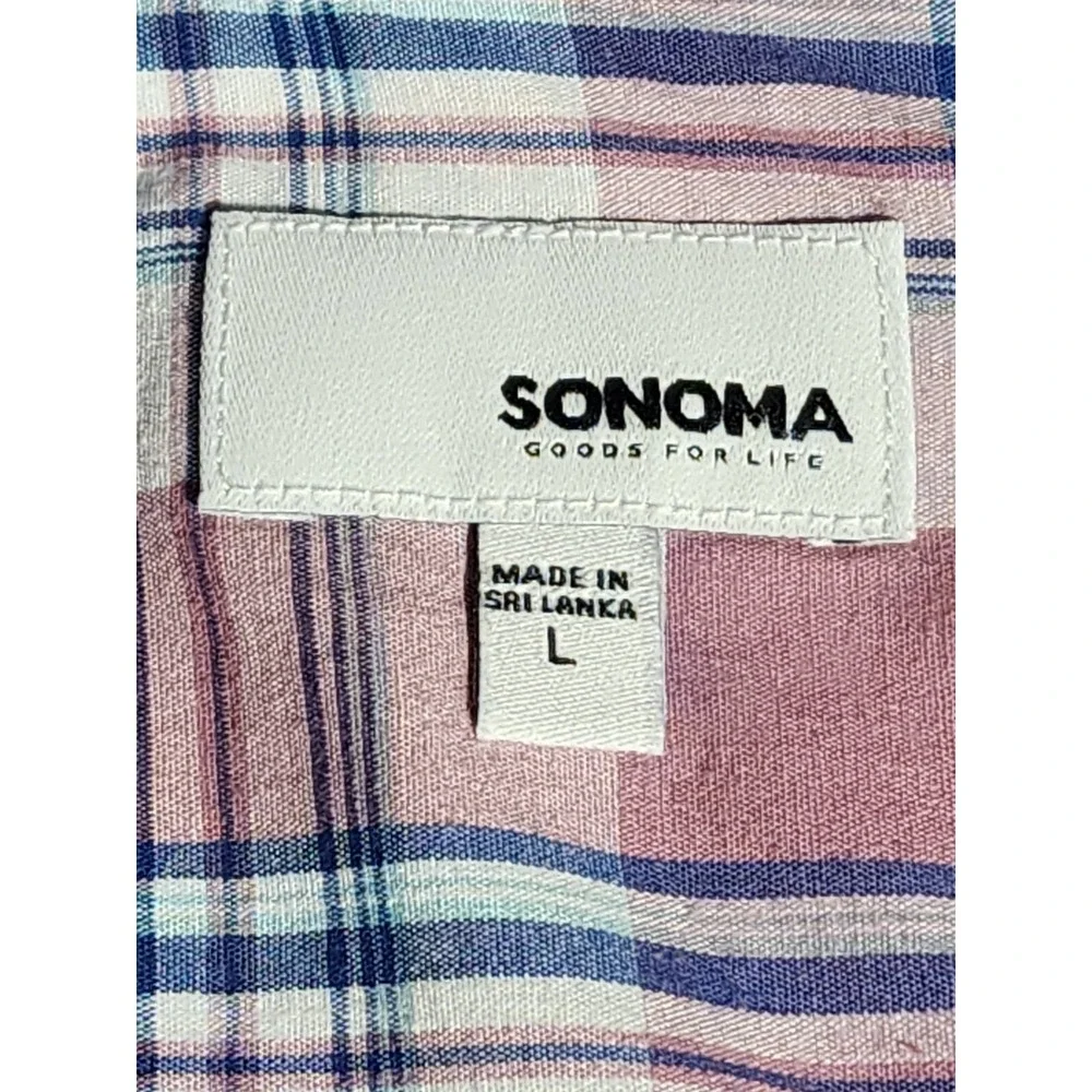 Sonoma Dress Shirt Mens Large White Red Plaid Button Down Collared Long Sleeve